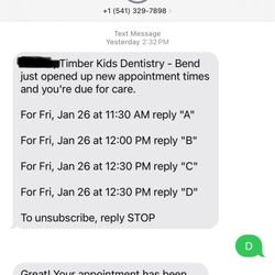 Timber Kids Dentistry & Orthodontics - Bend - Confirmation of appointment