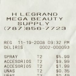 H. Legrand Mega Beauty Supply - Receipt