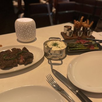 Stripsteak - USDA Prime Delmonico Rib Eye accompanied by mashed Whipped Potatoes and grilled asparagus - Steakhouses Near Me - Honolulu, Hawaii Stripsteak - USDA Prime Delmonico Rib Eye accompanied by mashed Whipped Potatoes and grilled asparagus - Steakhouses Near Me - Honolulu, Hawaii