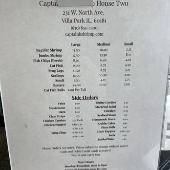 Captain B’s Shrimp House - Prices as of 3/17/23 - Seafood Near Me - Villa Park, Illinois Captain B’s Shrimp House - Prices as of 3/17/23 - Seafood Near Me - Villa Park, Illinois