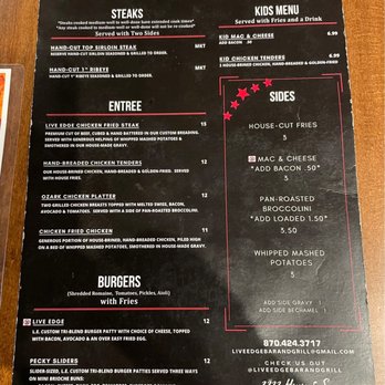 Live Edge Bar And Grill - Menu - Bars Near Me - Mountain Home, Arkansas