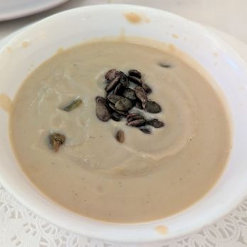 West End Cafe - Cream of Cauliflower Soup, December 2022. Contains nuts and golden raisins. - New American Near Me - Carle Place, New York West End Cafe - Cream of Cauliflower Soup, December 2022. Contains nuts and golden raisins. - New American Near Me - Carle Place, New York