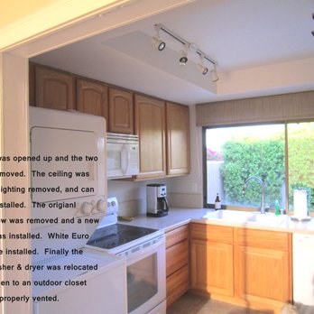 D & R Select Construction - BEFORE PHOTO: The kitchen before D&R did their magic. Notice the closed off kitchen (side walls, low ceiling, dated track lighting). - General Contractors Near Me - Palm Springs, California D & R Select Construction - BEFORE PHOTO: The kitchen before D&R did their magic. Notice the closed off kitchen (side walls, low ceiling, dated track lighting). - General Contractors Near Me - Palm Springs, California