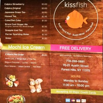 Kissfish - Kiss Fish updated menu as of August 2018 - Poke Near Me - Forest Hills, New York