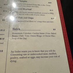 Red Rooster Bar & Grill - Partial menu