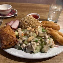 Chinese Garden Restaurant - Chicken, almond chow mein, barbecued pork, eggroll, shrimp, pork, fried rice.