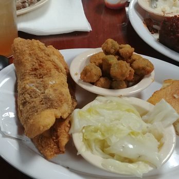 Stephanie's Restaurant - This is what i ate for my meal. Fried catfish, fried okra, cabbage, delicious corn bread with a tall glass of half sweet tea and lemonade. - American Near Me - Greensboro, North Carolina Stephanie's Restaurant - This is what i ate for my meal. Fried catfish, fried okra, cabbage, delicious corn bread with a tall glass of half sweet tea and lemonade. - American Near Me - Greensboro, North Carolina