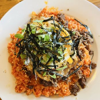 Cafe HwaSan - Kimchi Fried Rice with a fried egg and bulgogi - Korean Near Me - Plano, Texas Cafe HwaSan - Kimchi Fried Rice with a fried egg and bulgogi - Korean Near Me - Plano, Texas