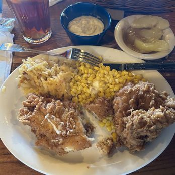 Cracker Barrel Old Country Store - Chicken fried chicken with 3 sides (corn, hash brown casserole, and fried apples). - American Near Me - Williamsville, New York Cracker Barrel Old Country Store - Chicken fried chicken with 3 sides (corn, hash brown casserole, and fried apples). - American Near Me - Williamsville, New York