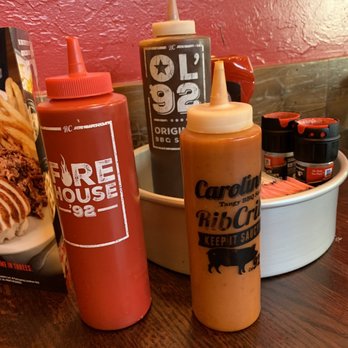 RibCrib BBQ - Sauces at the table. - Barbeque Near Me - Elk City, Oklahoma RibCrib BBQ - Sauces at the table. - Barbeque Near Me - Elk City, Oklahoma