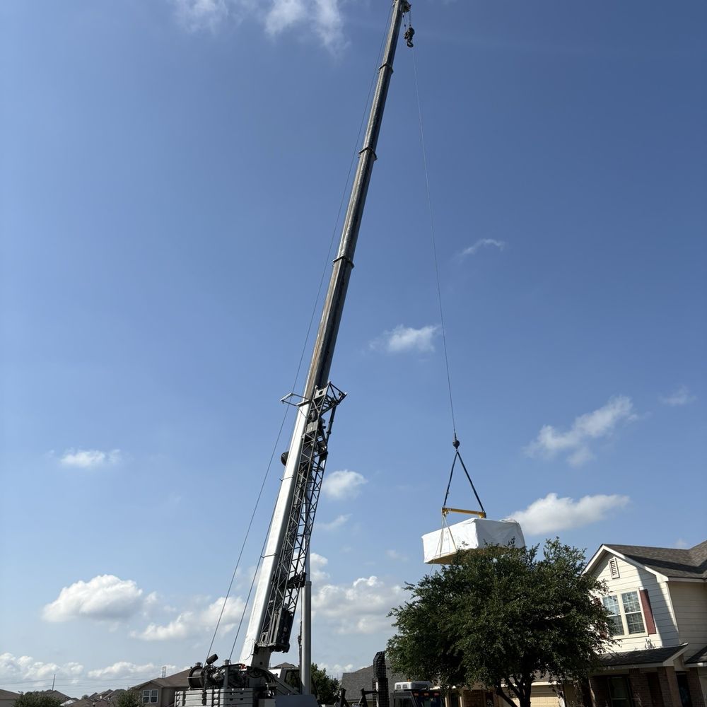 Sparta Crane and Drilling - Swim spa being flown from delivery flatbed to backyard. - Crane Services Near Me - Temple, Texas Sparta Crane and Drilling - Swim spa being flown from delivery flatbed to backyard. - Crane Services Near Me - Temple, Texas