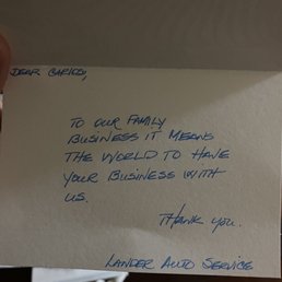 Thank You card from the business.