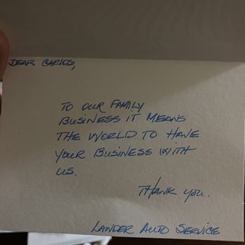 Lander Auto Service - Thank You card from the business. - Auto Repair Near Me - Turlock, California