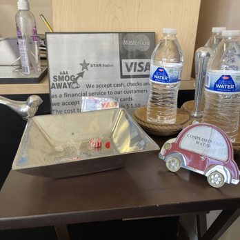 A & A Smog Away - Complimentary water and ... hey what happened to the candy? - Smog Check Stations Near Me - Lomita, California