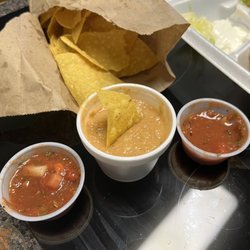 Chips with bean dip and fresh salsa