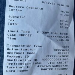 Ritz's Lil Fryer - The receipt. Pre-Covid pricing.