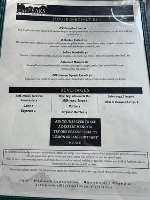 Menu photo 1 The Peaks Restaurant Moran, WY Menu photo 1 The Peaks Restaurant Moran, WY