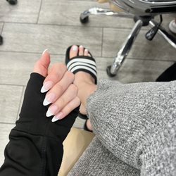 Dip Nail Boutique - Third visit, almond French tip acrylic fill and gel pedicure
