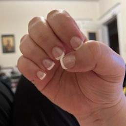 Acrylic French manicure with gel polish.