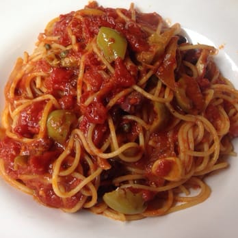 Benito One - Spaghetti puttanesca - spaghetti with tomatoes, anchovies, olives, and capers - Italian Near Me - New York, New York