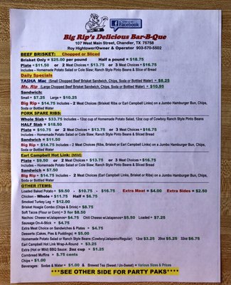 Menu photo 4 Big Rip's Delicious BBQ Chandler, TX Menu photo 4 Big Rip's Delicious BBQ Chandler, TX