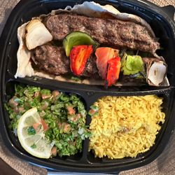 Kabab 2 Go - Kafta kabab plate (with tabbouleh instead of salad)