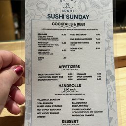 Sushi Sunday menu (served alllllllll day)