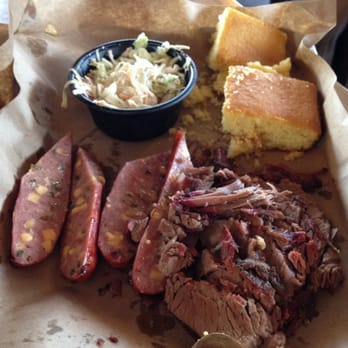 Mission BBQ - Smoked brisket, jalapeño and cheese sausage, cole slaw, and cornbread. Delicious!!! - Barbeque Near Me - Columbia, Maryland Mission BBQ - Smoked brisket, jalapeño and cheese sausage, cole slaw, and cornbread. Delicious!!! - Barbeque Near Me - Columbia, Maryland