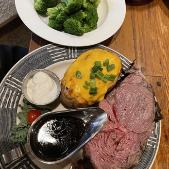 Cork 'n Cleaver - 12oz Prime Rib Med/Rare, Twice Baked Potato, Steam Broccoli - Steakhouses Near Me - Evansville, Indiana