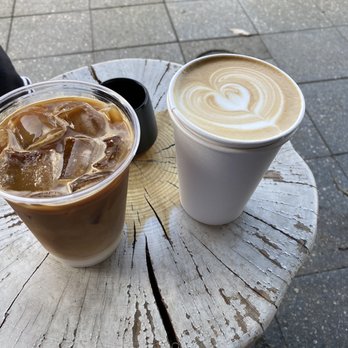 Boxx Coffee Roasters - Iced Oat Latte and regular Latte - Coffee Roasteries Near Me - Los Angeles, California