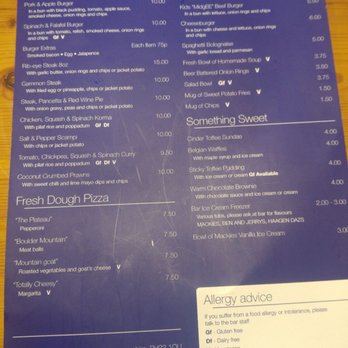 Glenmore Lodge - Menu in the bar - Recreation Centers Near Me