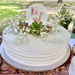 Strawberry cake. I added the flowers and cake sign myself.