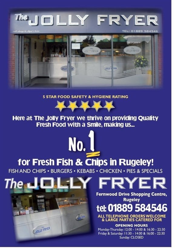 THE JOLLY FRYER Fast Food 95 Fernwood Drive, Rugeley, Staffordshire