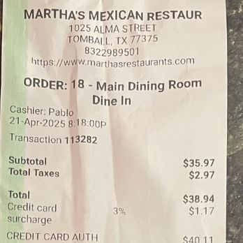 Martha’s Mexican Restaurant - 3% cc fee - Tex-Mex Near Me - Tomball, Texas Martha’s Mexican Restaurant - 3% cc fee - Tex-Mex Near Me - Tomball, Texas