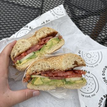 Side Door Bagels - "Centerville" bagel sandwich (no pesto) on sesame - Coffee & Tea Near Me - Barnstable, Massachusetts