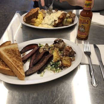 OWL - Cilantro potatoes and Texas toast w/ habanero bacon; Chicken fried Chicken & gravy w/ chorizo sausage - Mexican Near Me - Royal Oak, Michigan OWL - Cilantro potatoes and Texas toast w/ habanero bacon; Chicken fried Chicken & gravy w/ chorizo sausage - Mexican Near Me - Royal Oak, Michigan