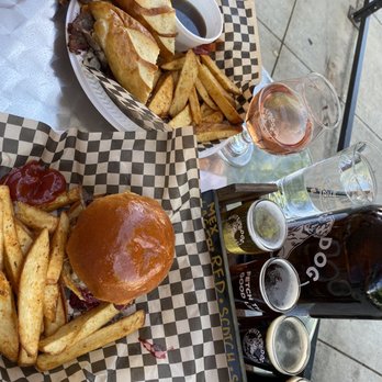 White Dog Brewing - Bison burger and beef dip plus a flight of cold beer. - Breweries Near Me - Boise, Idaho White Dog Brewing - Bison burger and beef dip plus a flight of cold beer. - Breweries Near Me - Boise, Idaho