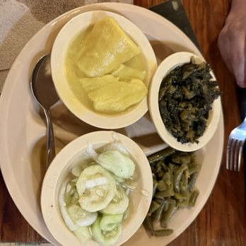 Lambert's Cafe - Ozark - Dumplings, Greens, Green Beans and Cucumber Onion Salad. - American Near Me - Ozark, Missouri