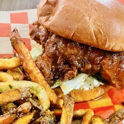 The Cranberry Over Superior  - Maple Sriracha Chicken Sandwich with Fries