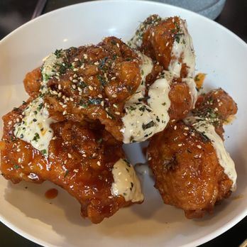 ANJU - chikin half fried chicken, spicy gochujang glaze, white bbq drizzle - Korean Near Me - Washington, DC, District of Columbia