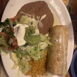 El Charro - Chimichanga with rice and beans lettuce guacamole and sour cream