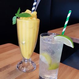 mango smoothie and lime soda