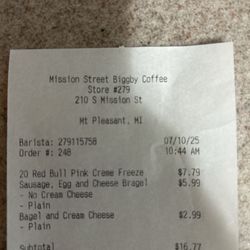 Biggby Coffee - Receipt of what I ordered