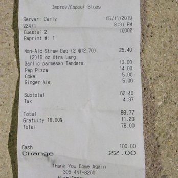 Miami Improv Comedy Club and Dinner Theater - Miami (Doral) Improv bill. They should post all drink prices, but never do. - Comedy Clubs Near Me - Doral, Florida Miami Improv Comedy Club and Dinner Theater - Miami (Doral) Improv bill. They should post all drink prices, but never do. - Comedy Clubs Near Me - Doral, Florida