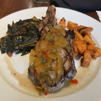 82 Queen - French Cut Pork Chop* with sweet potatoes and Collard Greens - Southern Near Me - Charleston, South Carolina 82 Queen - French Cut Pork Chop* with sweet potatoes and Collard Greens - Southern Near Me - Charleston, South Carolina