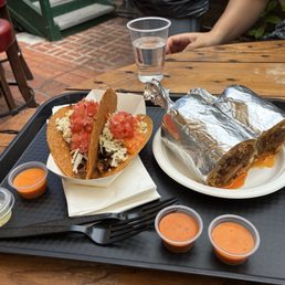 FLORS HOUSE BURRITO, and Two 2 CRUNCHY ASADA TACOS (steak) FLORS HOUSE BURRITO, and Two 2 CRUNCHY ASADA TACOS (steak)
