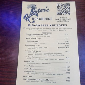 Rooster's Roadhouse - Menu - Barbeque Near Me - Denton, Texas Rooster's Roadhouse - Menu - Barbeque Near Me - Denton, Texas