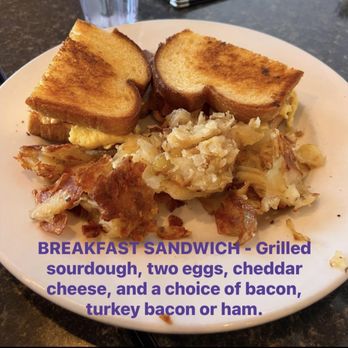 The Trails Eatery - Breakfast sandwich- Grilled sourdough, two eggs, cheddar cheese and bacon - Breakfast & Brunch Near Me - San Diego, California