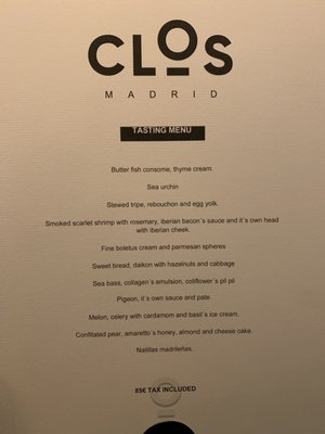 Menu photo 3 Clos Madrid, M Menu photo 3 Clos Madrid, M