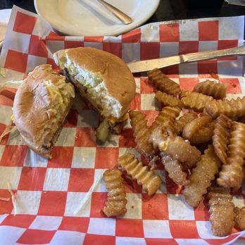 The Gumbo Diner - Junior Burger with cheese and fries - Seafood Near Me - Galveston, Texas